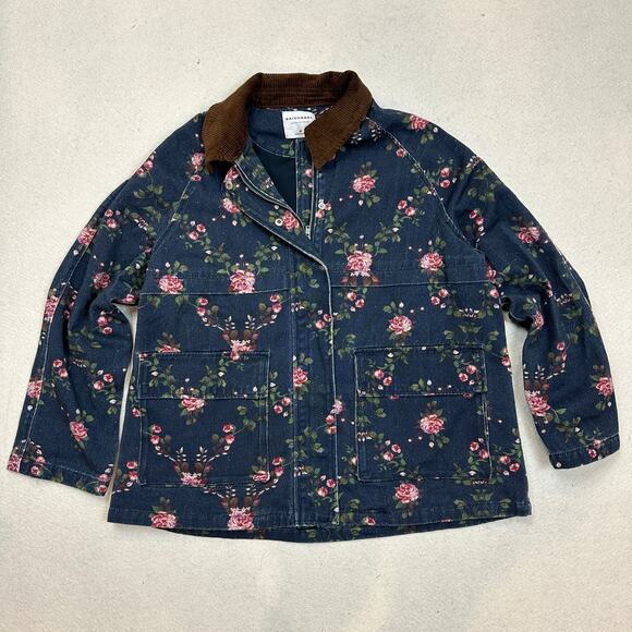 RAISONNEL Jackets & Blazers - Raisonnel Floral Printed Utility Jacket Women's M Navy Blue Full Zip Workwear